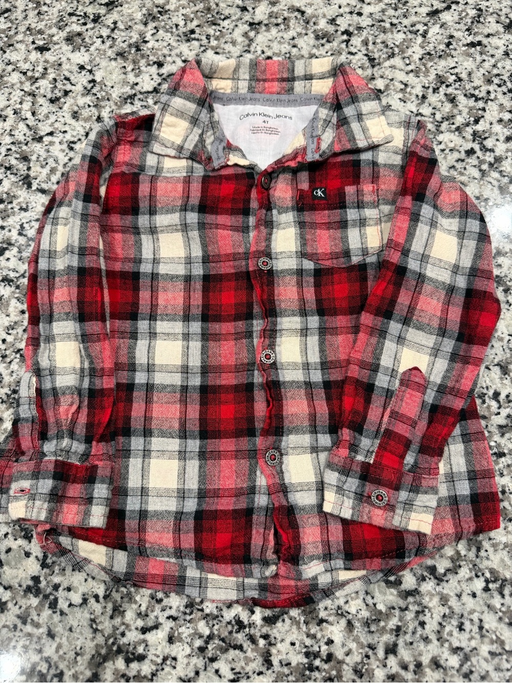 Calvin Klein Kids Red, Cream & Gray Plaid Button-Down Shirt